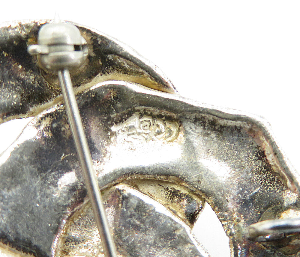 925 Sterling Silver Vintage Modernist Black Onyx Pretzeled Brooch Pin BP2784