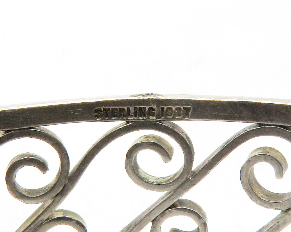 925 Sterling Silver Vintage Antique 1937 Swirl Hinge Bangle Bracelet BT4905