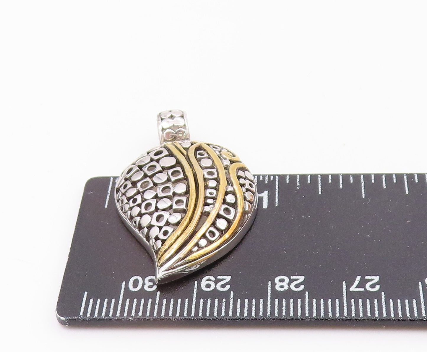 925 Sterling Silver Shiny Two Tone Swirl Detail Floral Leaf Pendant PT8502
