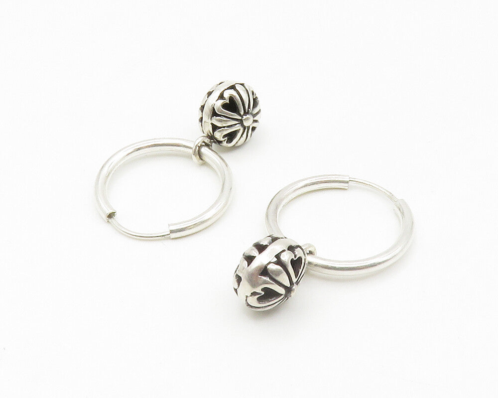 925 Sterling Silver Shiny Dangling Flower Petite Hoop Earrings EG7145