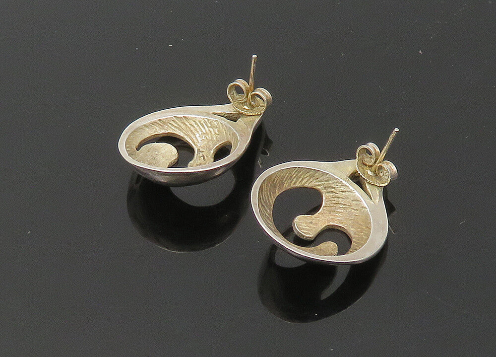 ISRAEL 925 Sterling Silver Vintage Shiny Cutout Design Drop Earrings EG11159