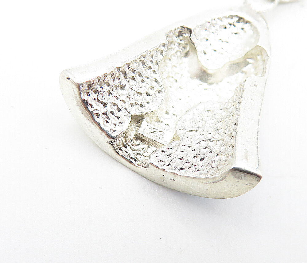 925 Sterling Silver Blue Mother Of Pearl Floral Pattern Bell Pendant PT5566