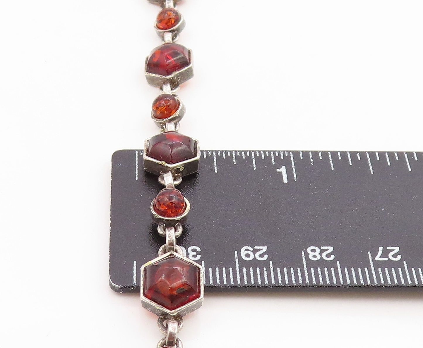 925 Sterling Silver Vintage Bracelet Chunky Honey Amber Geometric Link BT12085