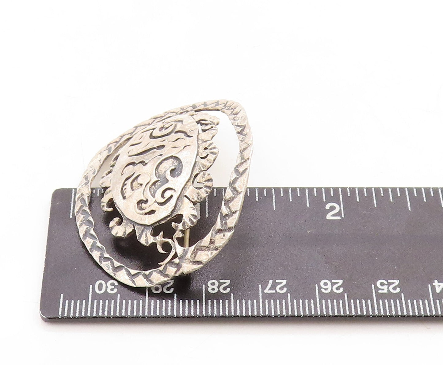 925 Sterling Silver Vintage Brooch Pin Solid Cutout Trible Design Etched BP11325