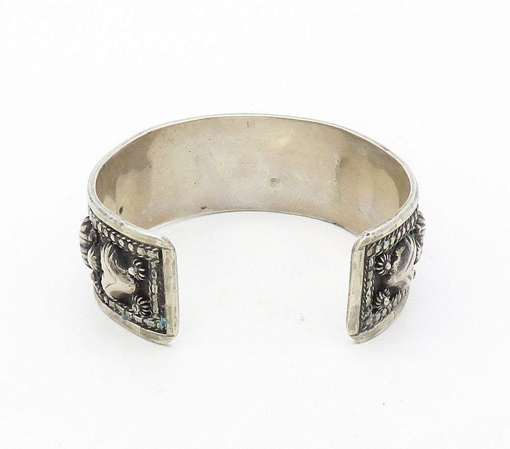 EGYPT 925 Sterling Silver Vintage Raised Love Hearts Cuff Bracelet BT6290