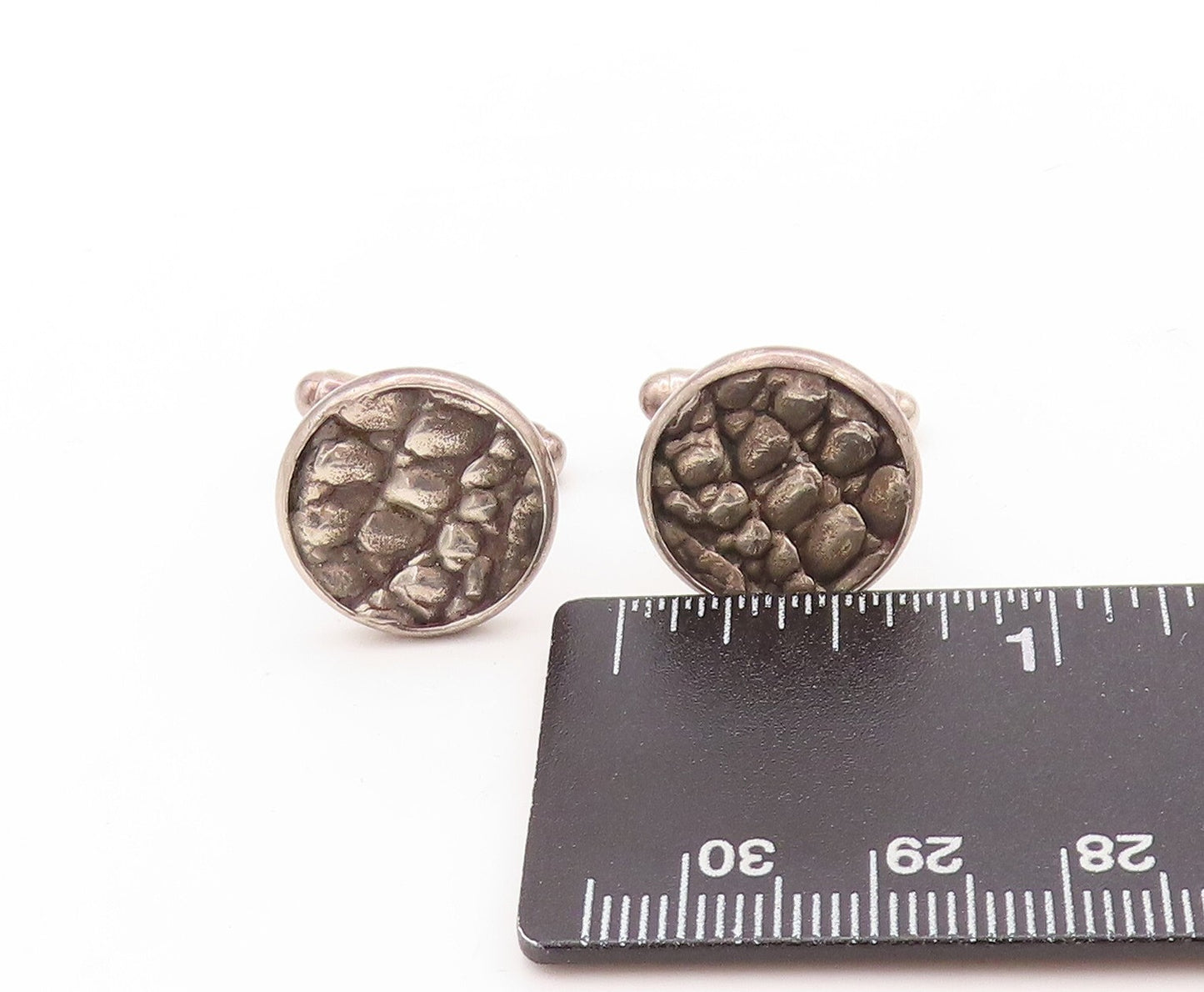 925 Sterling Silver Vintage Cuff Links PAMELA BLOOM Bubble Effect Carved TR3777