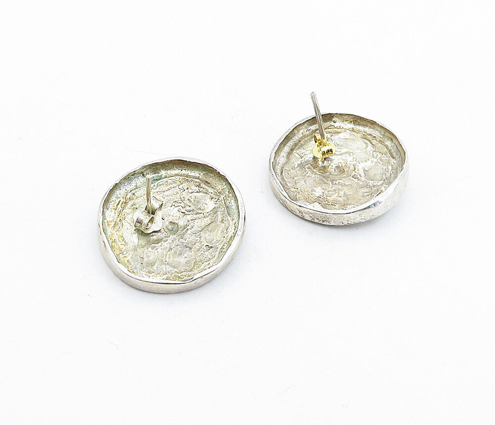 925 Sterling Silver Vintage Antique Round Floral Button Drop Earrings EG2630