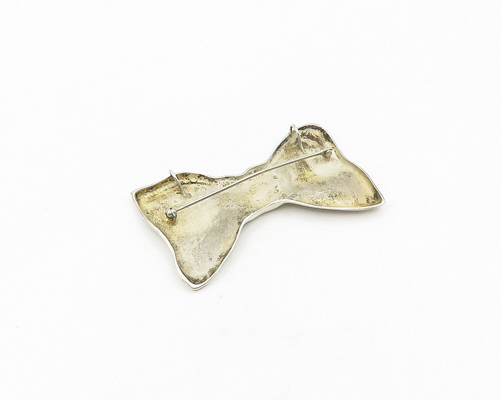 925 Sterling Silver Vintage Modernist Bow Tied Ribbon Brooch Pin BP7367