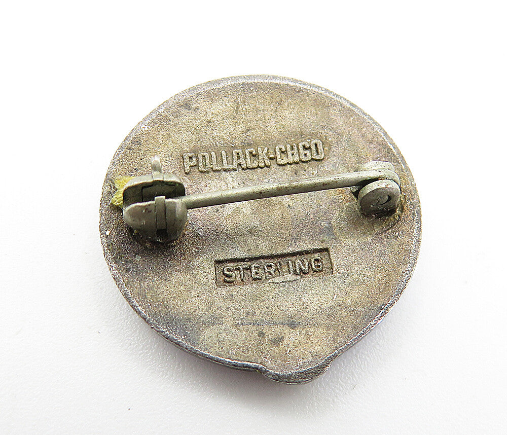POLLACK CHICAGO 925 Silver Vintage Enamel Coated Shield Brooch Pin BP1708