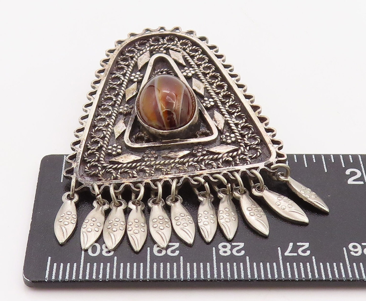 925 Sterling Silver Vintage Brooch Pin ISRAEL Dark Tone Tigers Eye BP11219