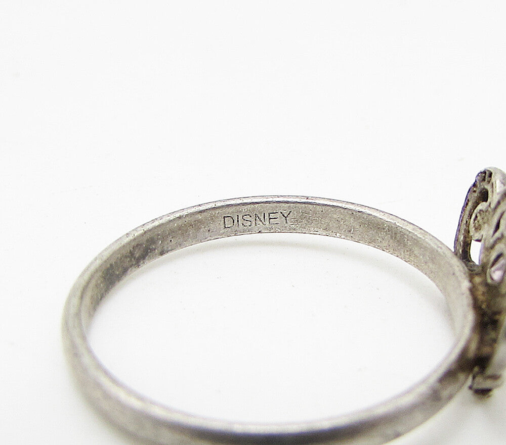 DISNEY 925 Silver Vintage Pink Topaz Royal Crown Band Ring Sz 3 RG3229