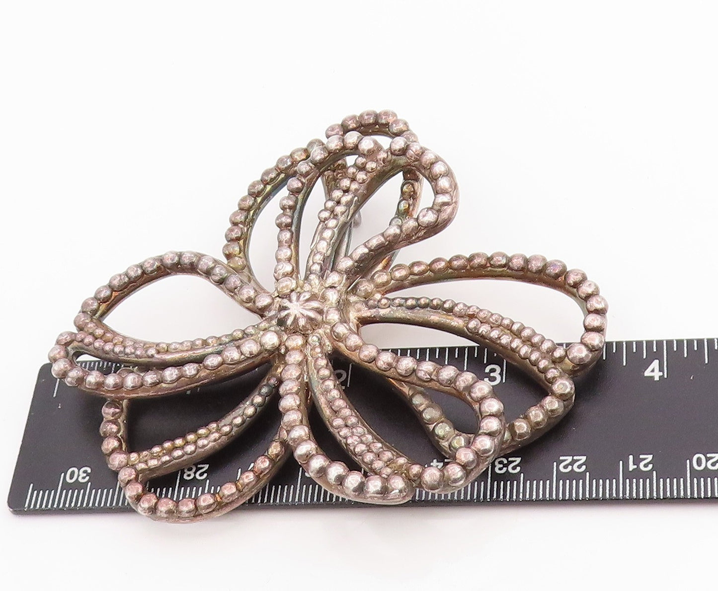 925 Sterling Silver Vintage Pendant ISRAEL Large Beaded Floral Sunburst PT25158