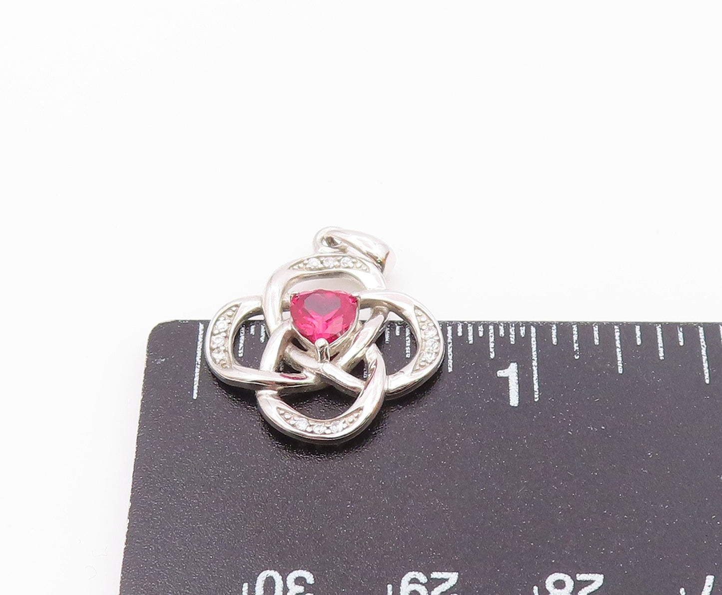 925 Sterling Silver Vintage Pink Topaz Shiny Love Knot Pendant PT17928