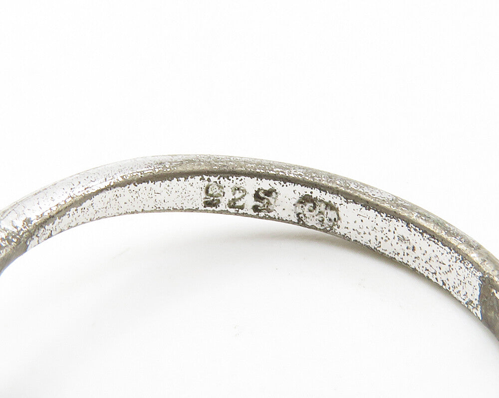925 Sterling Silver Vintage Pink Topaz Love Heart Band Ring Sz 6.5 RG14308
