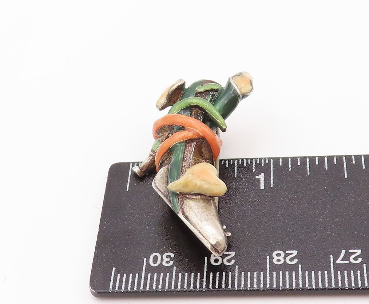 925 Sterling Silver Vintage Brooch Pin Enameled Roped & Floral Shoe BP11177
