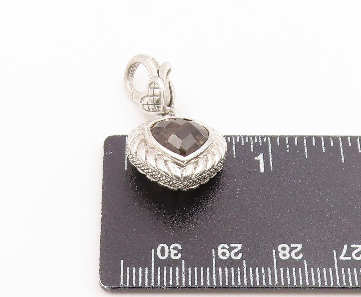 925 Sterling Silver Vintage Pendant JUDITH RIPKA Smoky Quartz Love Heart PT26650