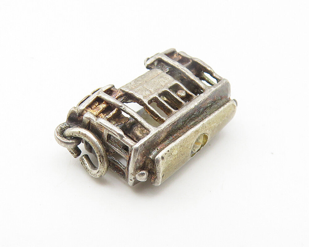 925 Sterling Silver Vintage Petite Dark Tone Trolley Cable Car Pendant PT8882