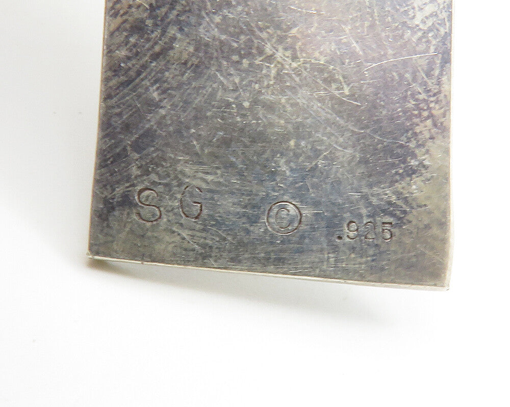 925 Sterling Silver Vintage Dark Tone Chiseled Pattern Square Pendant PT11470