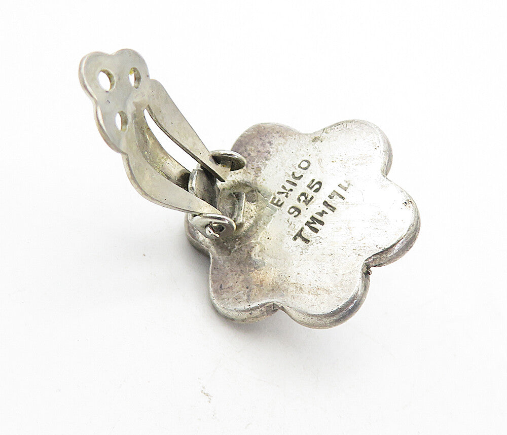 MEXICO 925 Sterling Silver Vintage Smooth Flower Non Pierce Earrings EG4240