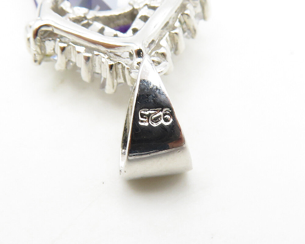 925 Sterling Silver Faceted Purple & White Cubic Zirconia Pendant PT15005