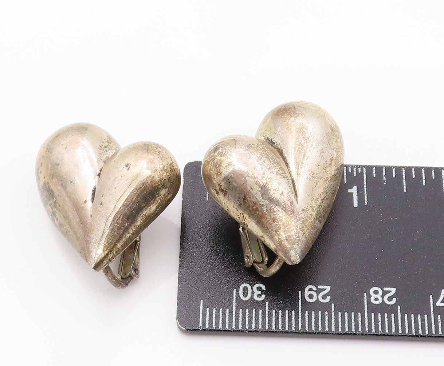 925 Sterling Silver Vintage Earrings ALFRED KARRAM Love Heart Clip On EG13888