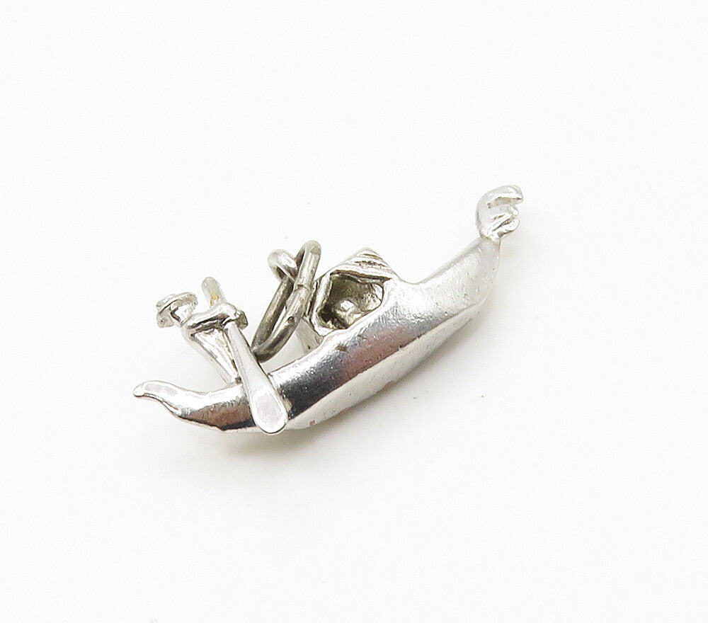 925 Sterling Silver Vintage Petite Man Rowing Gondola Boat Pendant PT12761