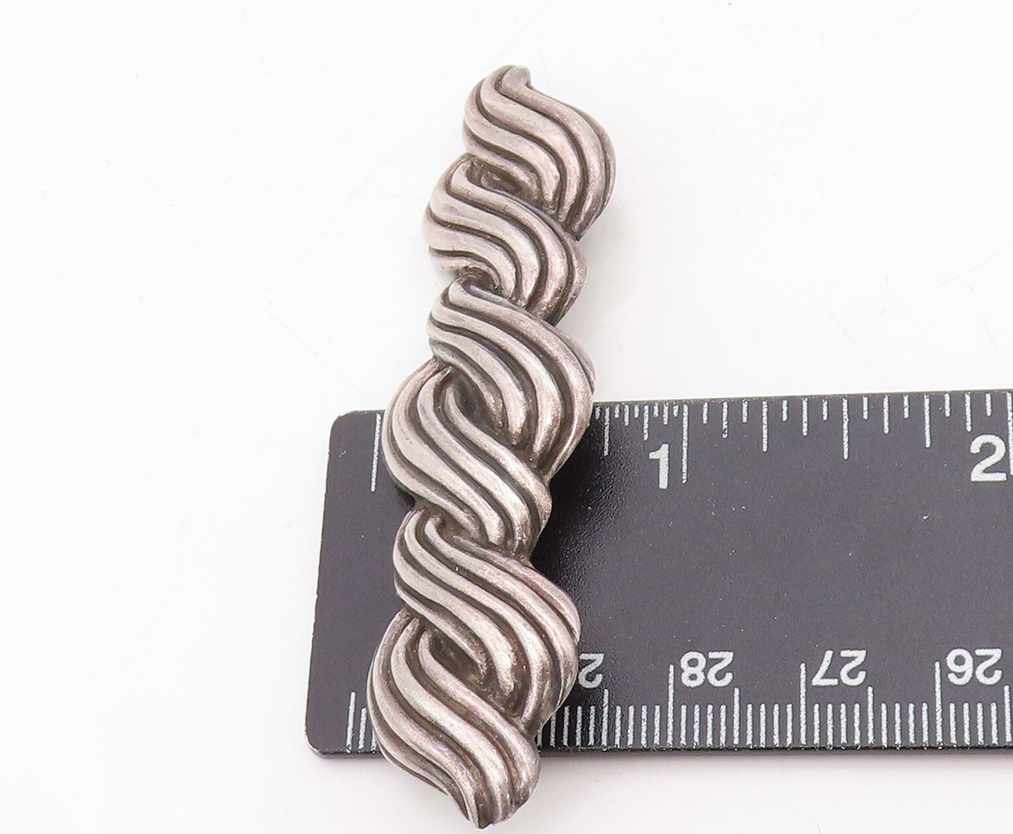 925 Sterling Silver Vintage Brooch Dark Tone Thick Twisted Rope Etched BP11475