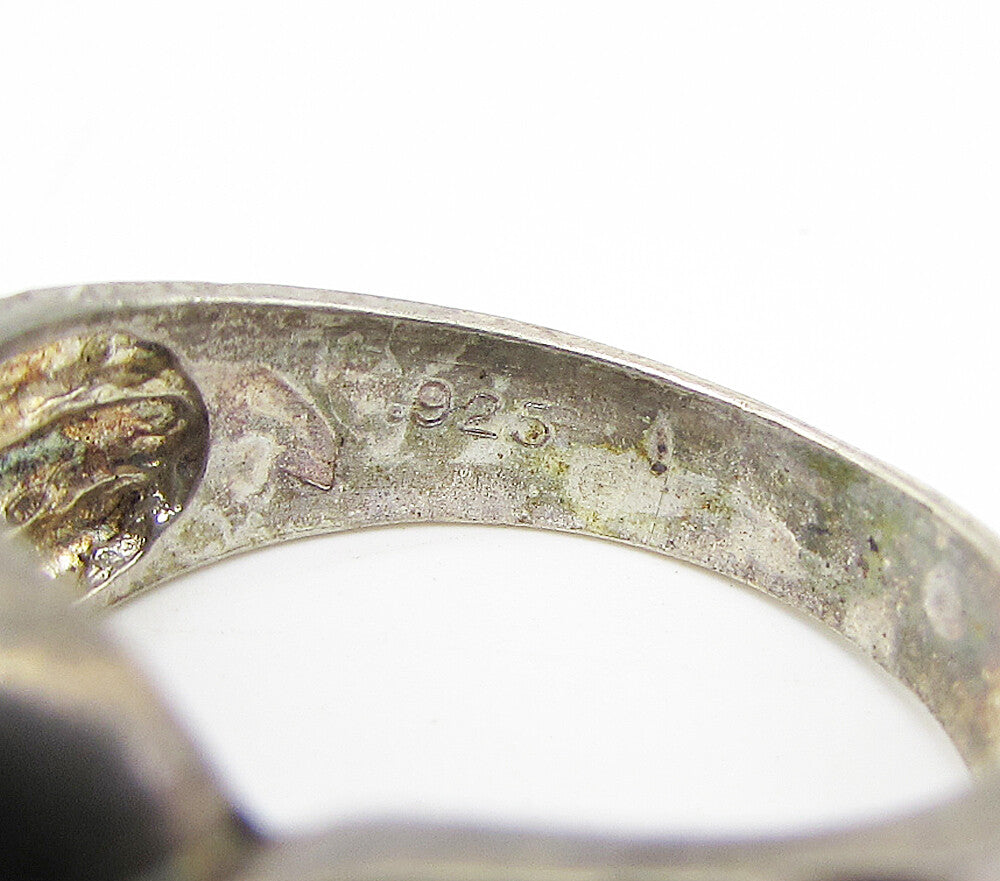 925 Sterling Silver Vintage Dark Tone Etching Detail Band Ring Sz 7.5 RG3091