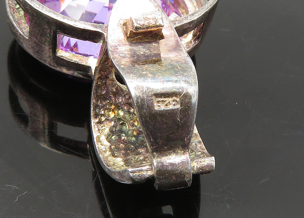 925 Sterling Silver Vintage Purple Cubic Zirconia Dark Tone Pendant PT17411