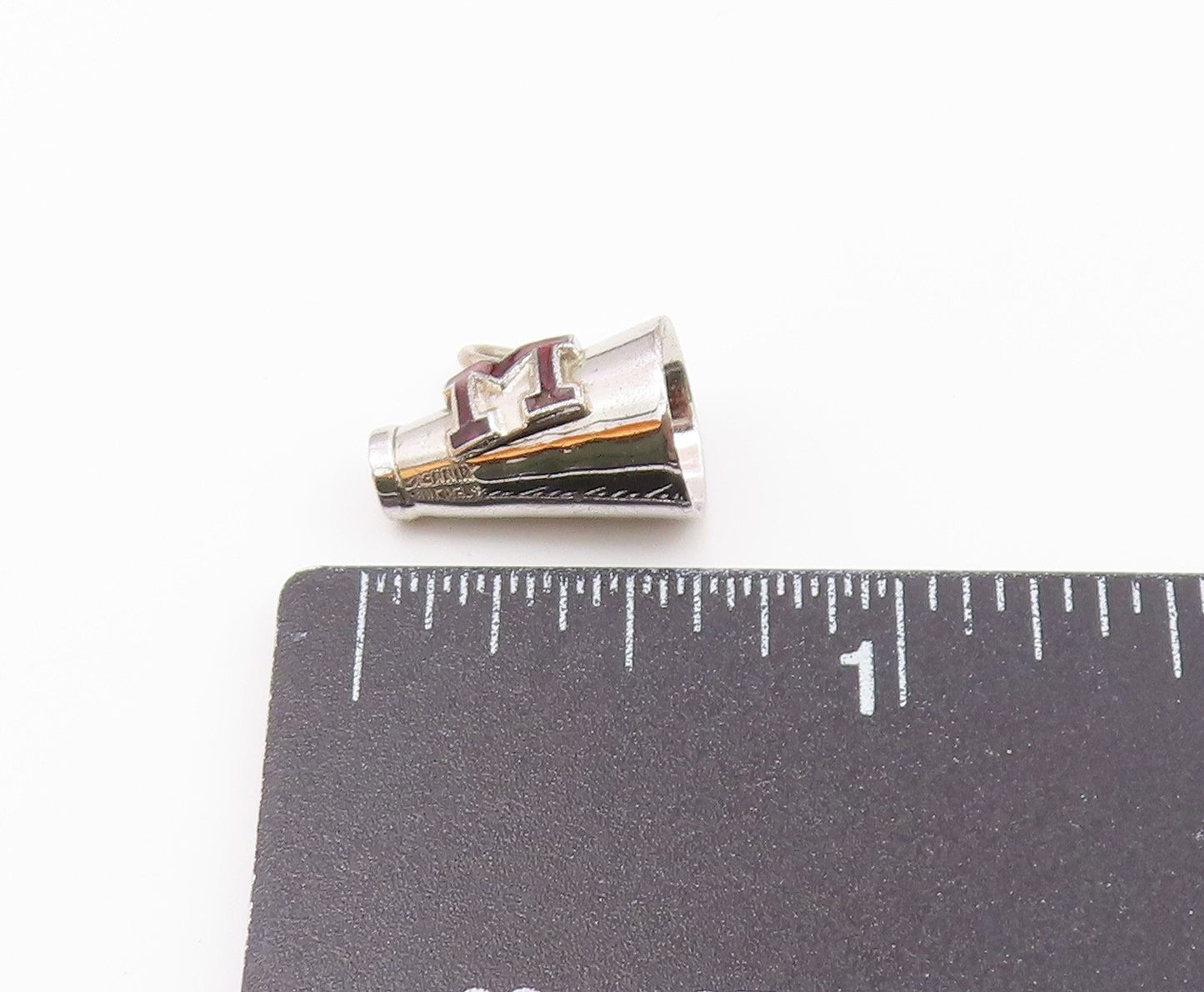 925 Sterling Silver Vintage Enamel M Mascot Megaphone Pendant PT21483