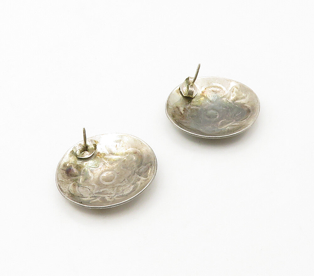 925 Sterling Silver Vintage Floral Pattern Round Drop Earrings EG8582