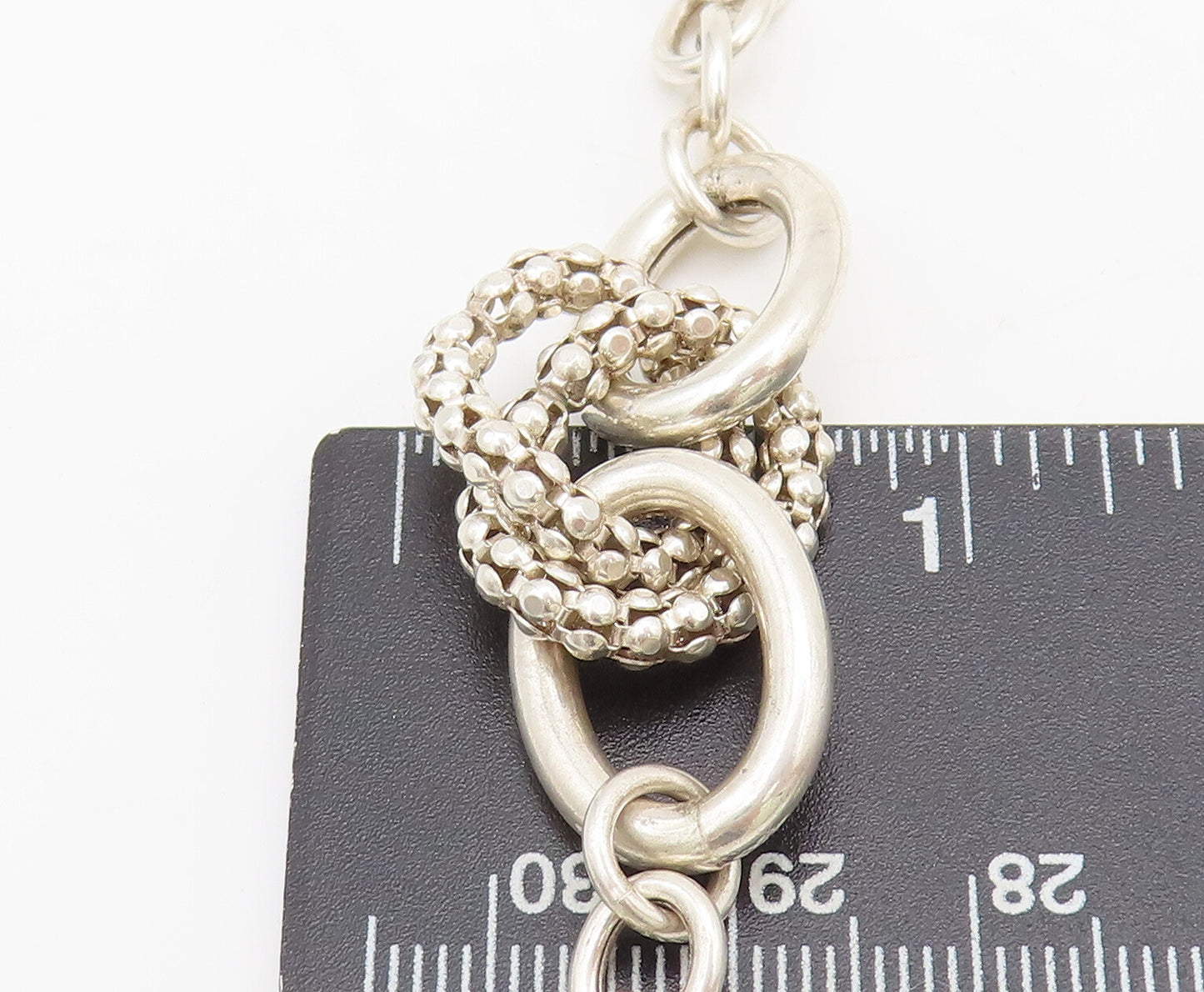 ITAOR 925 Sterling Silver Vintage Beaded & Solid Ring Link Necklace NE4201