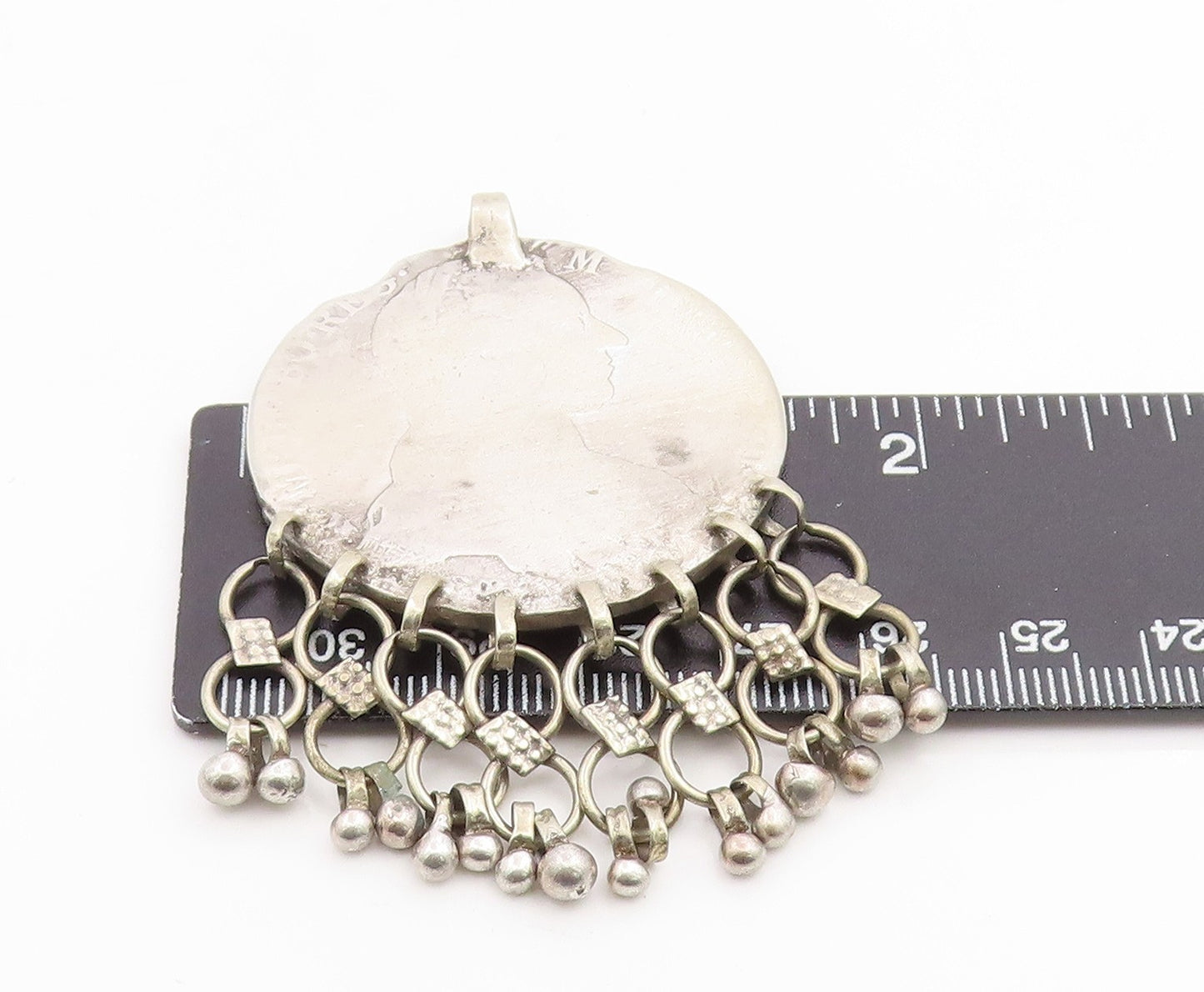 925 Sterling Silver Vintage Pendant Carved Ethnic Tribal Coin Dangle PT25936