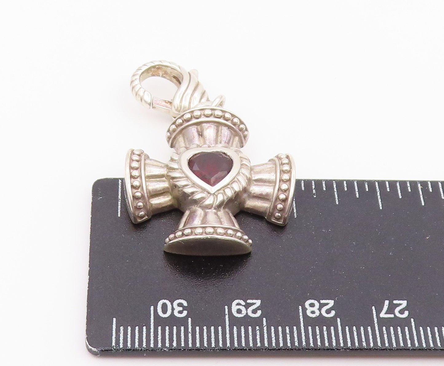 925 Sterling Silver Vintage Pendant JUDITH RIPKA Garnet Maltese Cross PT26431