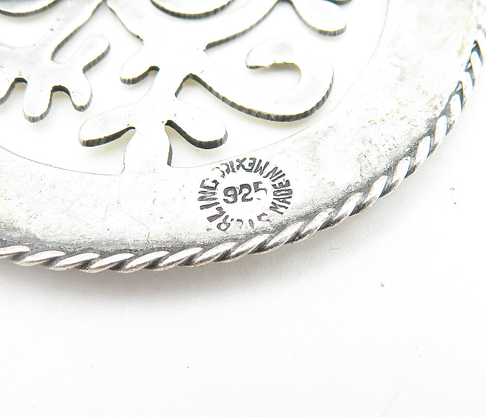 MEXICO 925 Sterling Silver Vintage Traditional Design Round Brooch Pin BP2744
