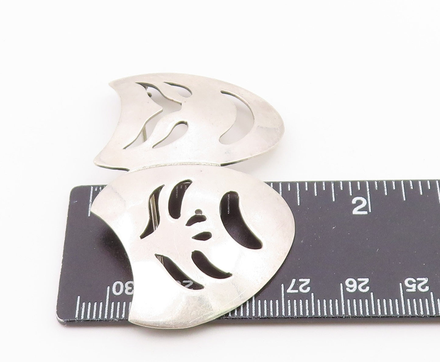MEXICO 925 Sterling Silver Vintage Dramatic Theater Masks Brooch Pin BP6909