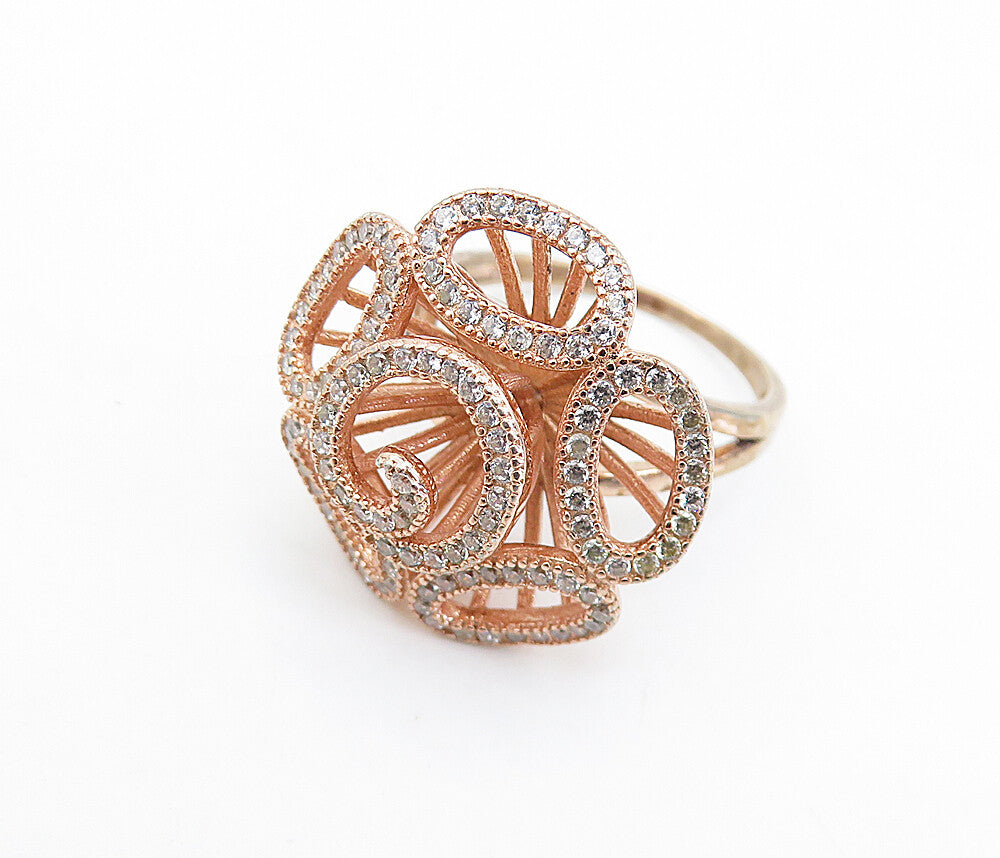 925 Sterling Silver Topaz Rose Gold Plated Statement Ring Sz 7.5 RG7281
