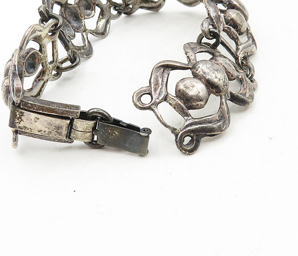 925 Sterling Silver Vintage Dark Tone Swirl Bow Link Chain Bracelet BT4046
