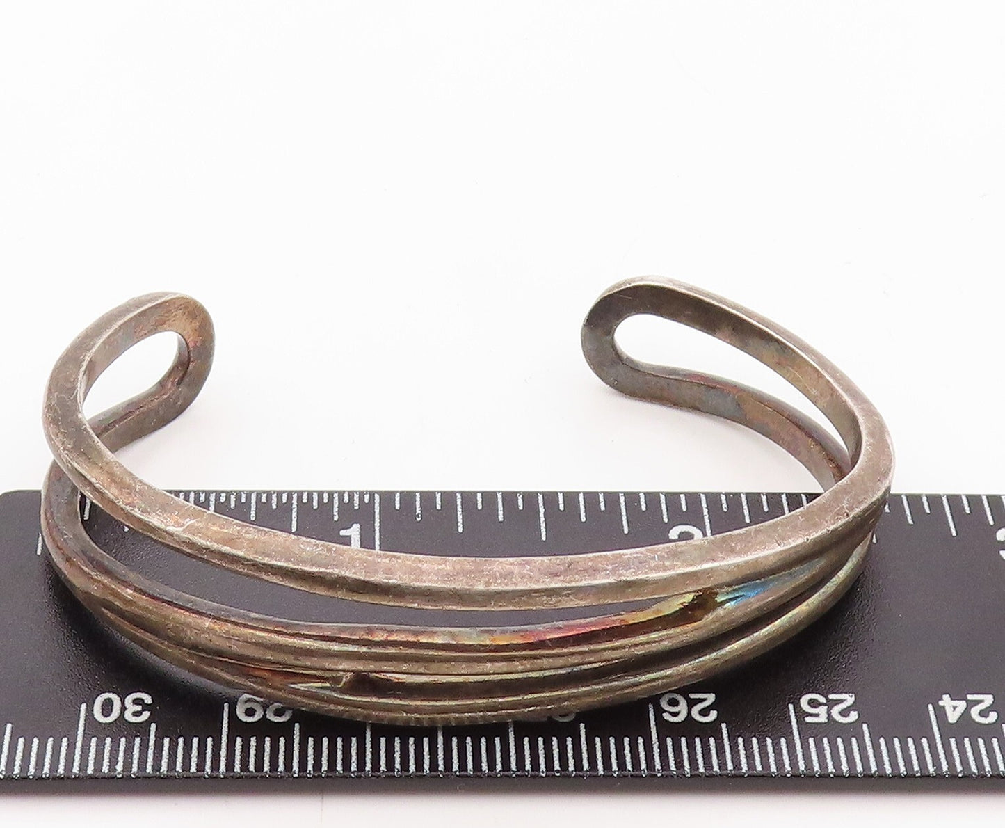 925 Sterling Silver Vintage Bracelet Brutalist Split Solid Cuff BT10785