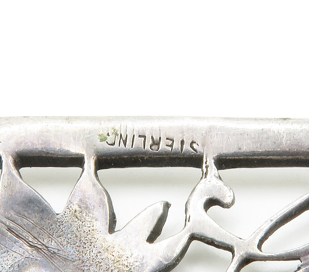 925 Sterling Silver Vintage Daisy Flowers Swirl Border Brooch Pin BP5933