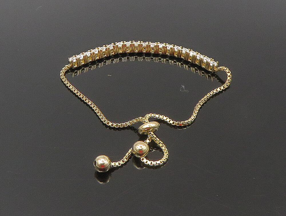 Gold Over 925 Silver Cubic Zirconia Adjustable Child Box Chain Bracelet BT1098