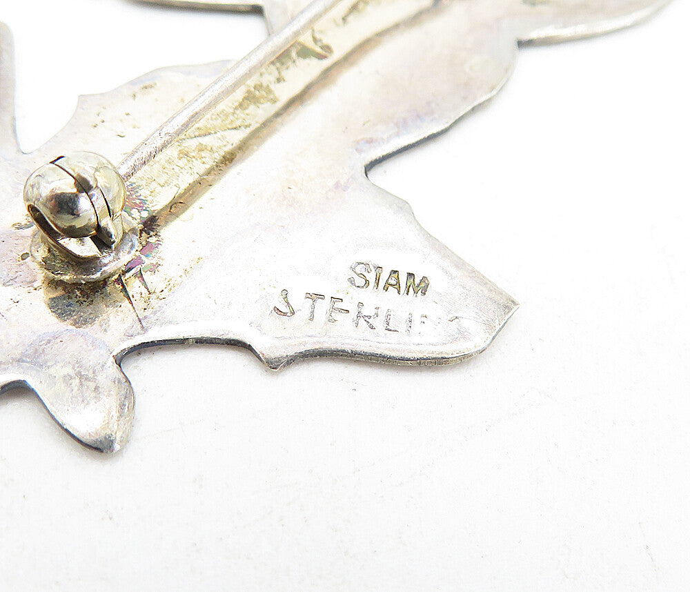 SIAM 925 Sterling Silver Vintage Shiny Etched Niello Dancer Brooch Pin BP2048