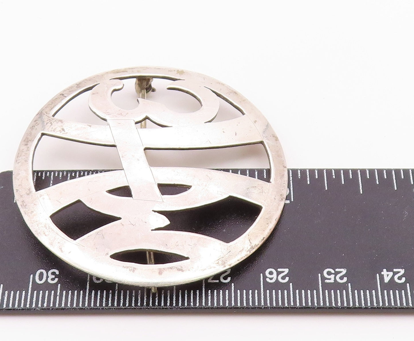 925 Sterling Silver Vintage Handmade MHE Initials Cutout Brooch Pin BP5108
