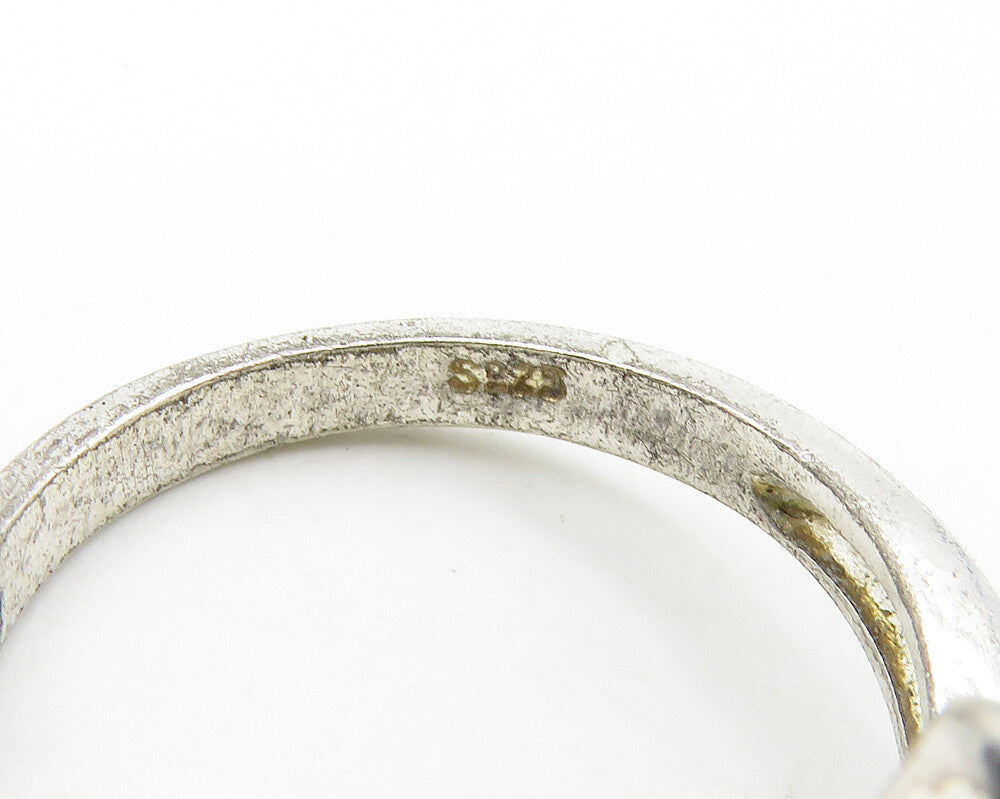 925 Sterling Silver Vintage Cubic Zirconia Bypass Band Ring Sz 7.5 RG19678