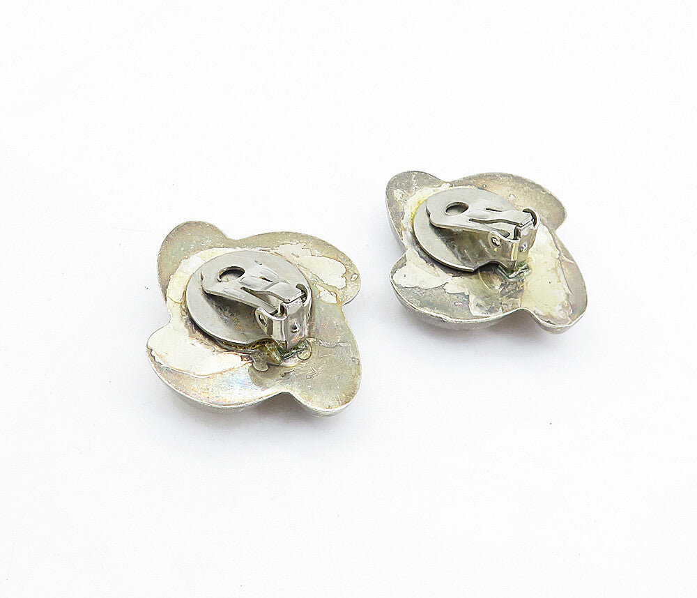 925 Sterling Silver Vintage Hollow Swirl Design Non Pierce Earrings EG2842