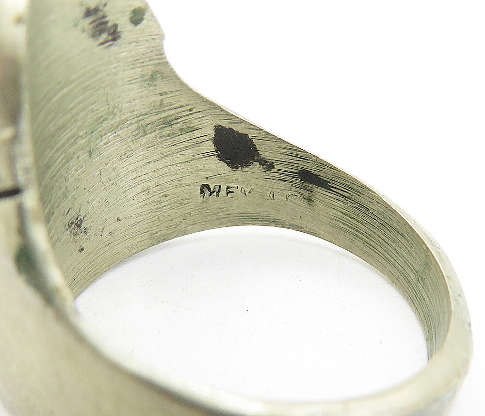MEXICO 925 Silver Vintage Black Onyx Sculpted Face Band Ring Sz 12 RG4212