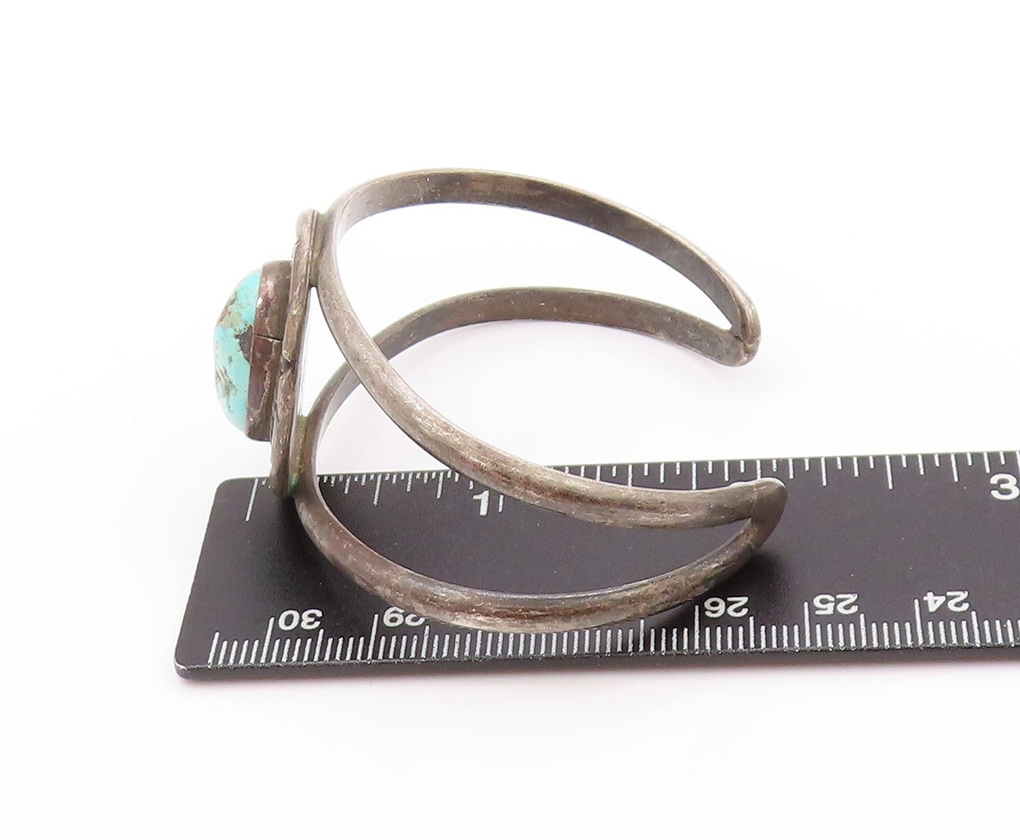925 Sterling Silver Vintage Bracelet NAVAJO Split Cuff Roped Turquoise BT11229