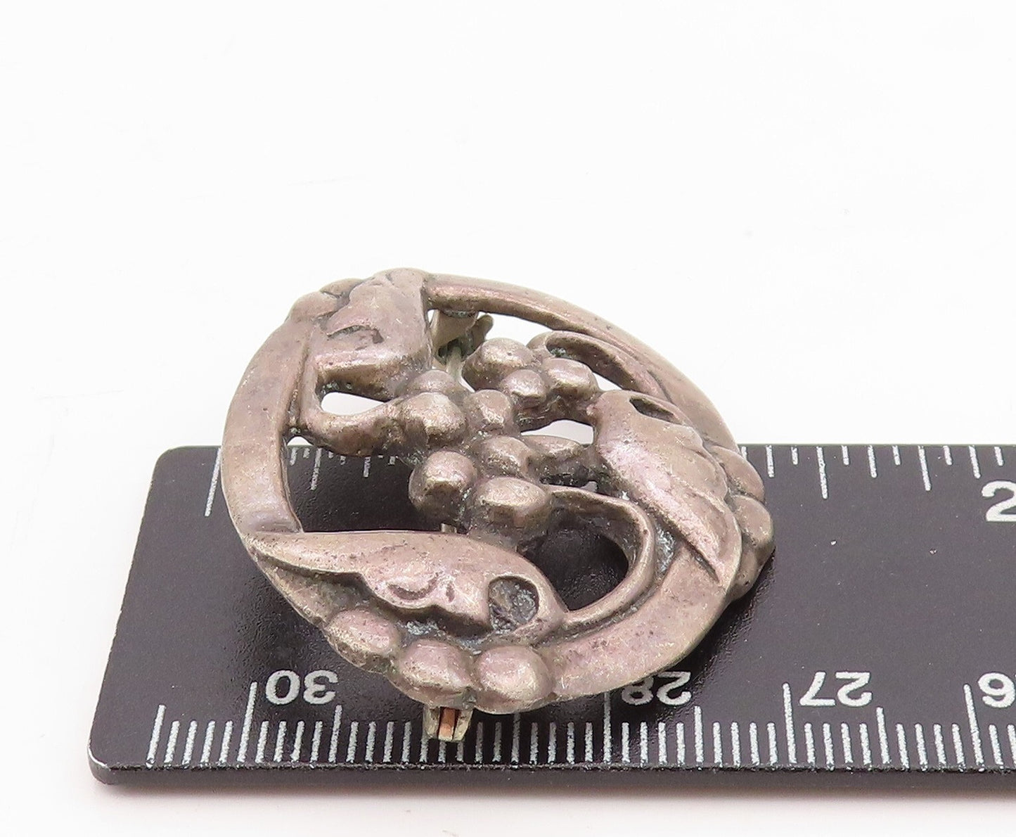 925 Sterling Silver Vintage Brooch Dark Tone Antique Floral Design Cut BP11488