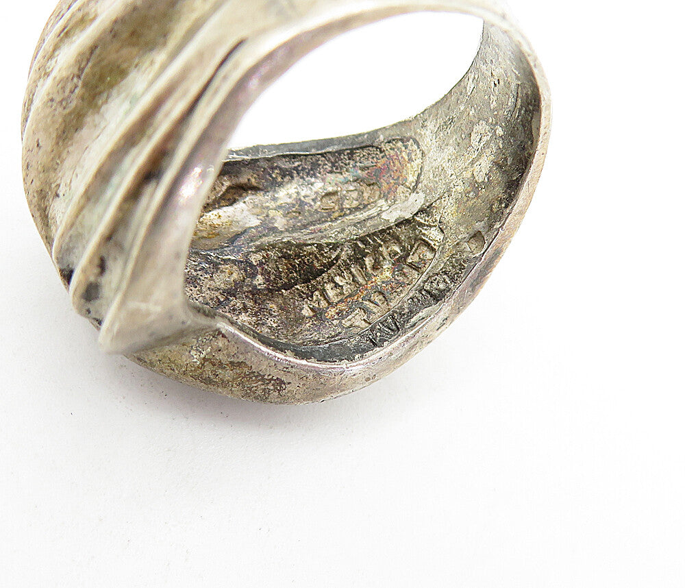 MEXICO 925 Silver Vintage Dark Tone Fluted Crossover Band Ring Sz 8.5 RG5296