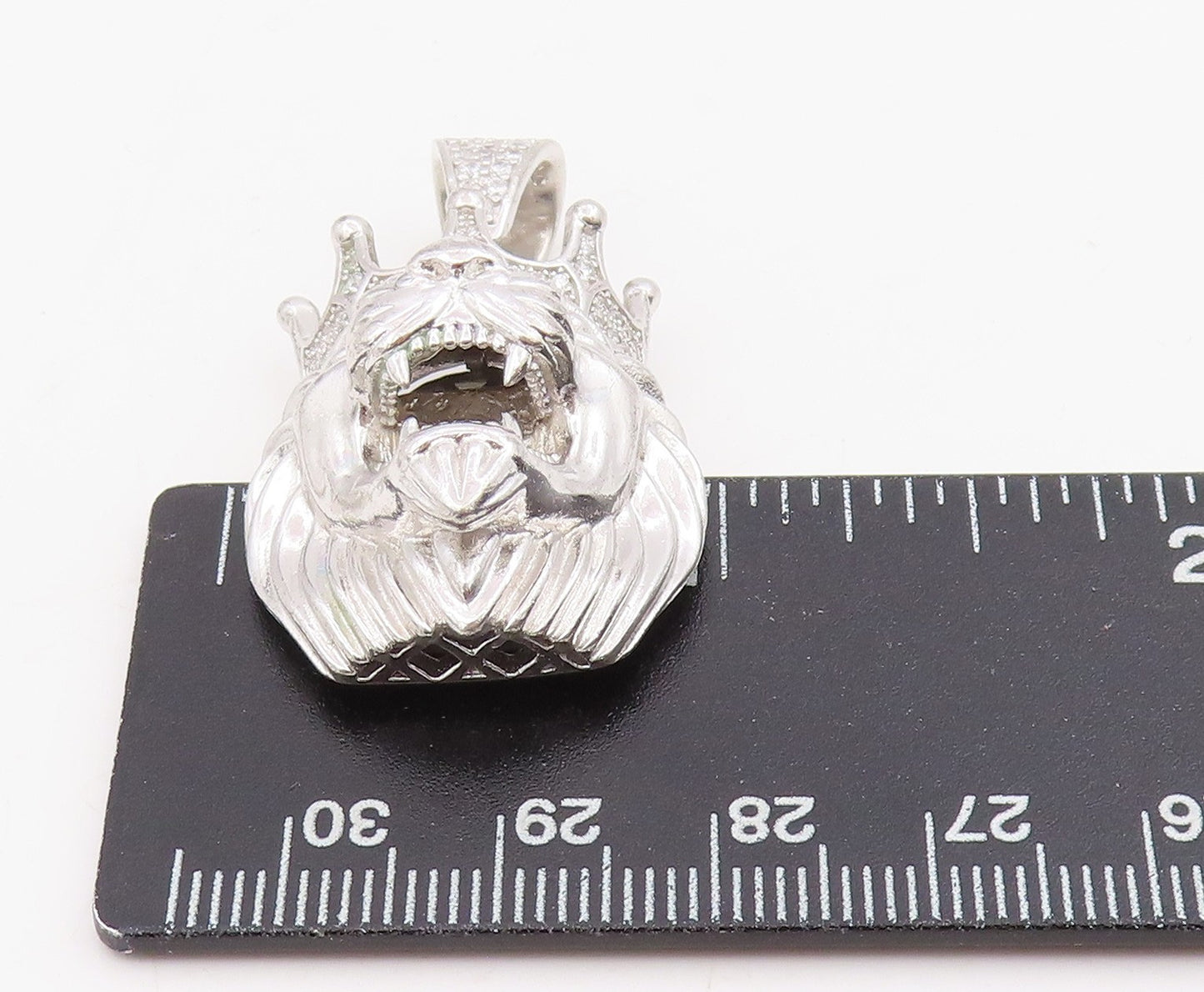 925 Sterling Silver Vintage Pendant CZ Crowned Roaring Lion King Charm PT25737